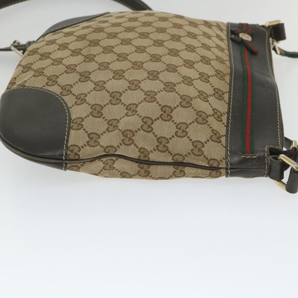 GUCCI GG Canvas Web Sherry Line Shoulder Bag Beige Red Green - Picture 4 of 16